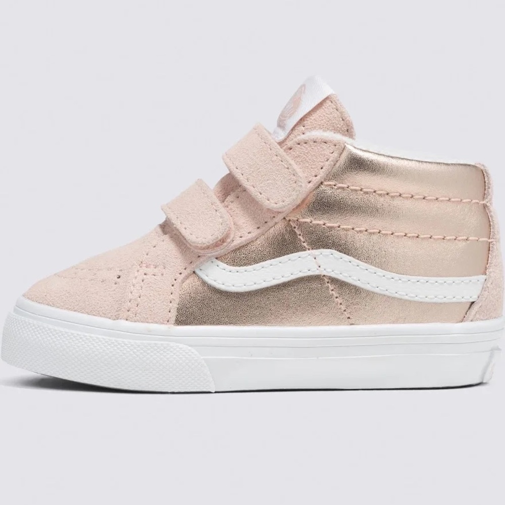 Vans Sk8-Hi Zip Toddler Shoes Rose Gold Pink Suede Velcro Sz 7.5